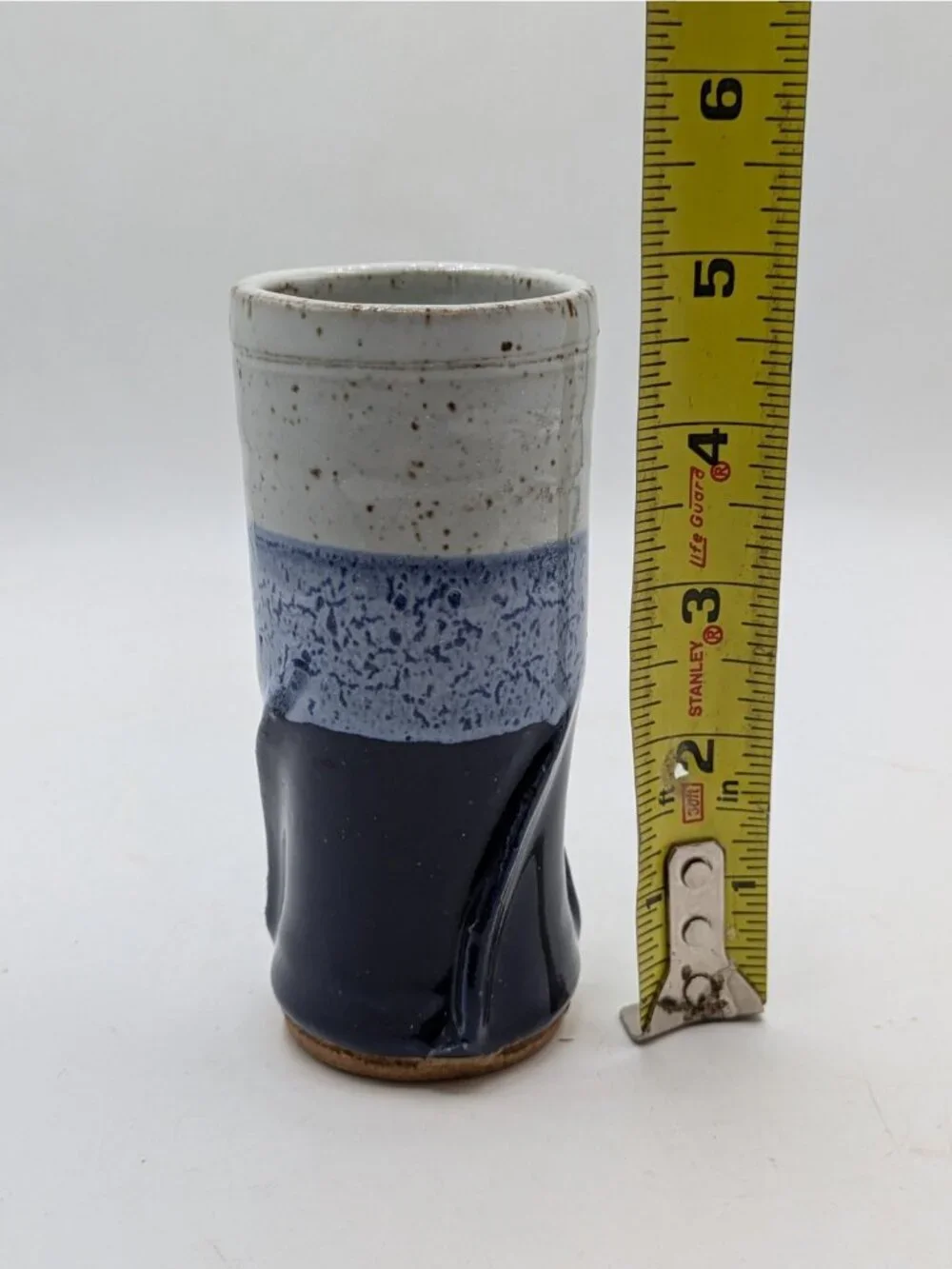 Japanese Ceramic Tall Tea Cups Hand Thrown Set of 4 Bottom Marked Blue Glaze 5